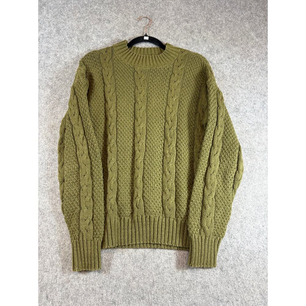 Vintage 90s Cotton Club Crewneck Sweater Mens Medium Green Cable Knit Preppy USA